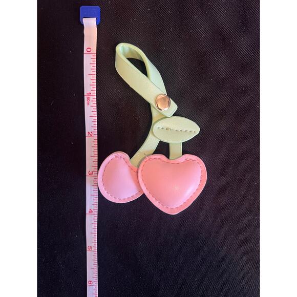 CHERRY LEATHER CHARM FOR PURSE BACKPACK HANDBAG ACCESSORY KEY CHAIN PINK GREEN - Picture 4 of 5